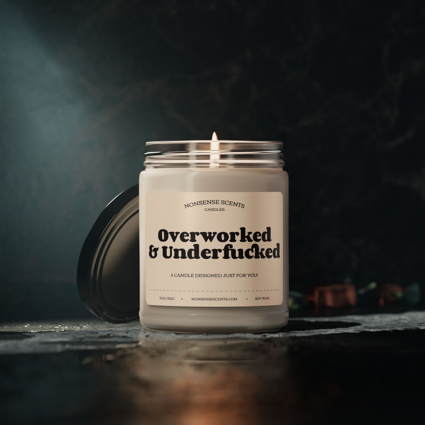 "Overworked and Underfucked" Scented Candle - Funny Gag Gift Scented Candle by Nonsense Scents