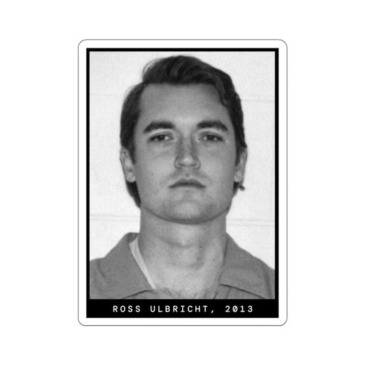 Pegatina de foto policial de Ross Ulbricht, Silkroad, 2013