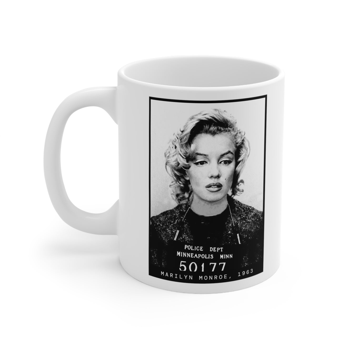 Taza con foto policial de la actriz Marilyn Manroe, 1963