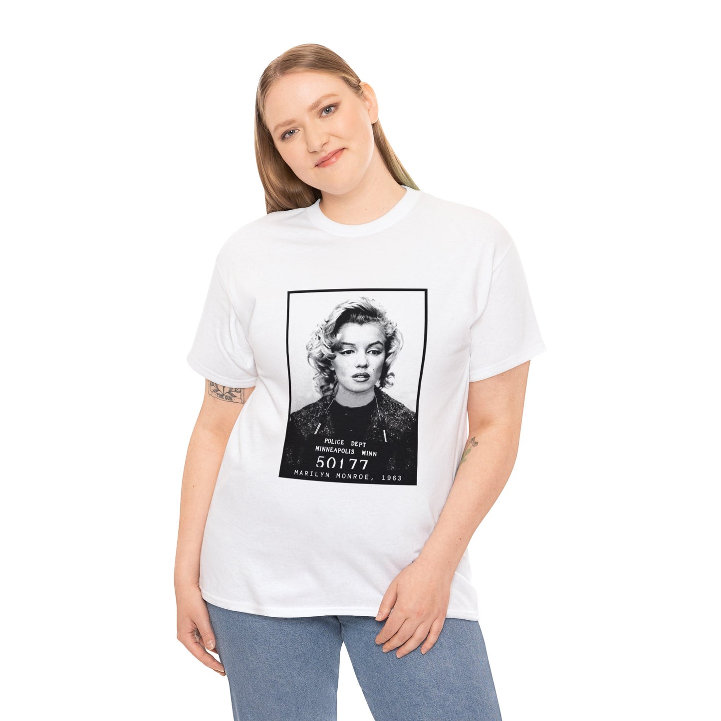 Camiseta con foto policial de Marilyn Monroe, actriz de 1963 