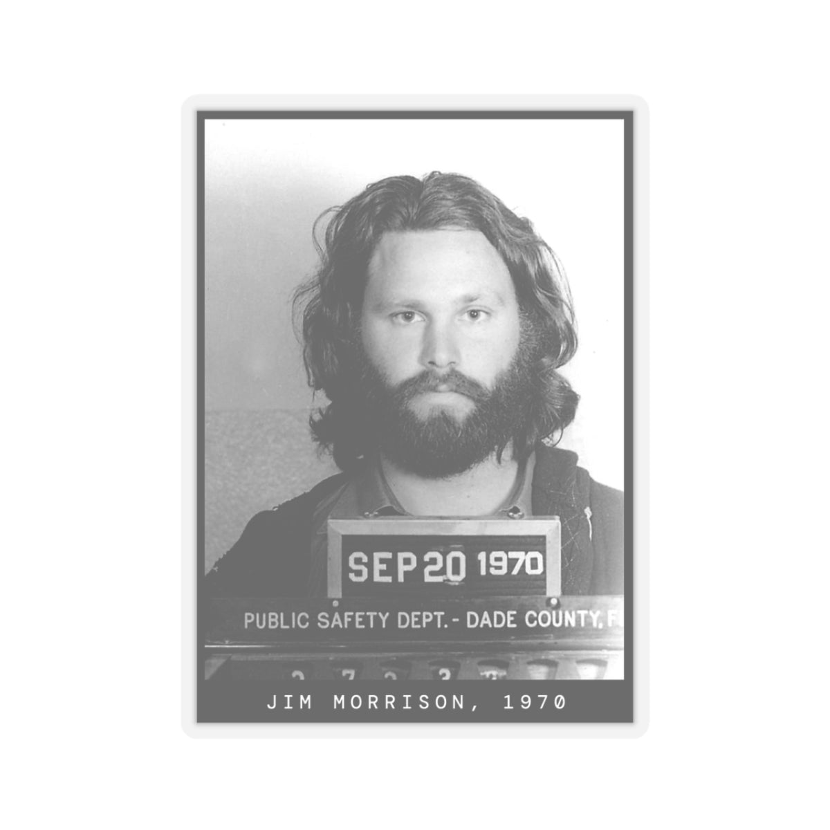 Jim Morrison, 1970 Singer Mugshot Sticker