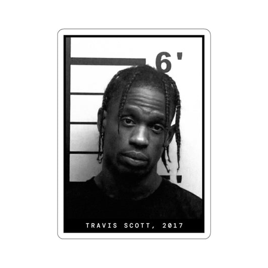 Pegatina con foto policial del rapero Travis Scott de 2017