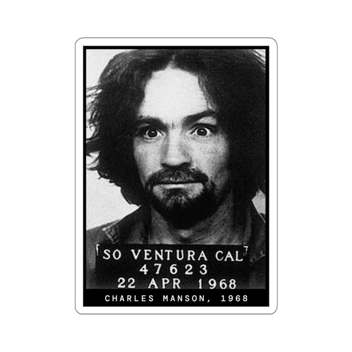 Charles Manson, 1968 Cult Leader Mugshot Sticker