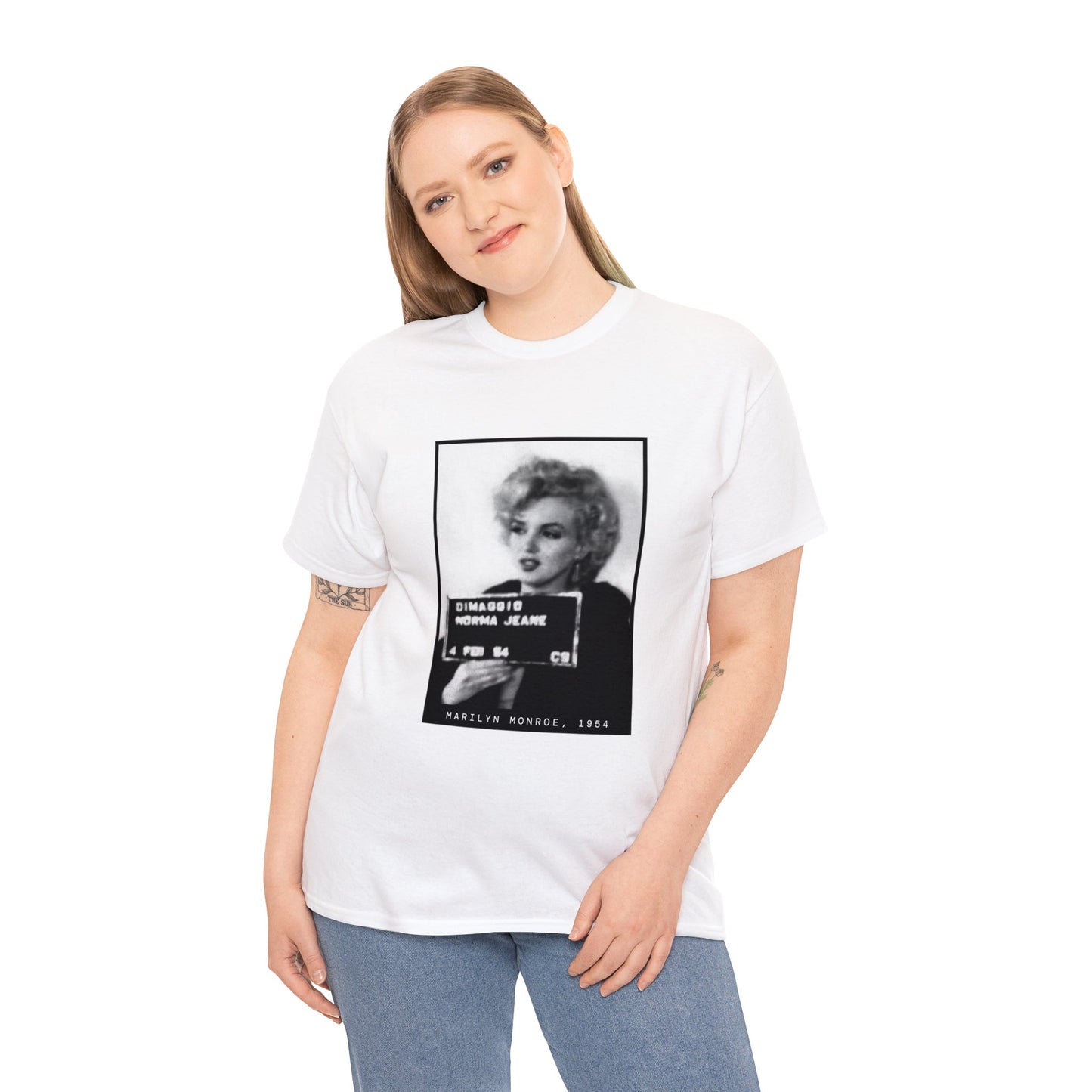 Camiseta con foto policial de Marilyn Monroe, actriz de 1954