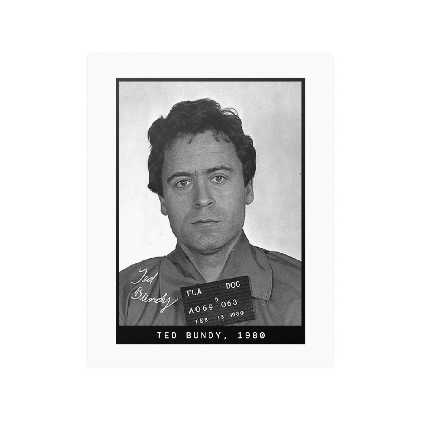 Póster de la foto policial del asesino en serie Ted Bundy, 1980