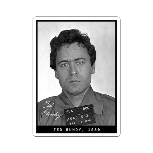 Pegatina con foto policial de Ted Bundy, asesino en serie de 1980