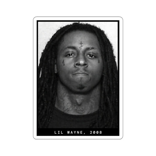 Pegatina con foto policial del rapero Lil Wayne de 2008