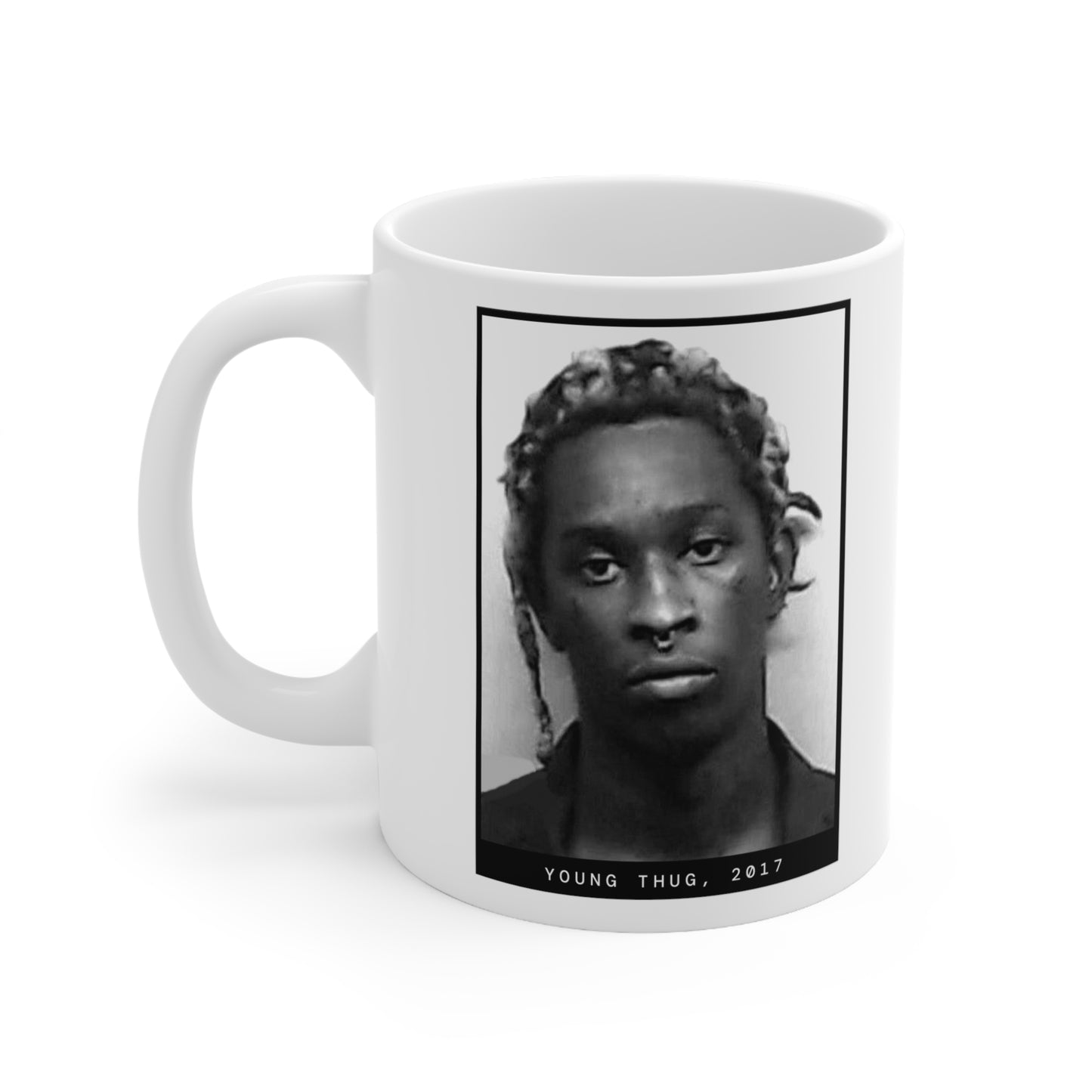 Taza con foto policial del rapero Young Thug, 2017