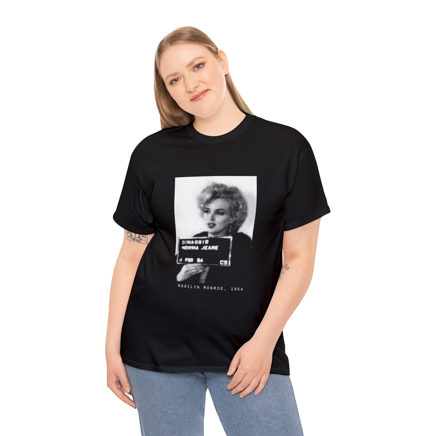 Camiseta con foto policial de Marilyn Monroe, actriz de 1954