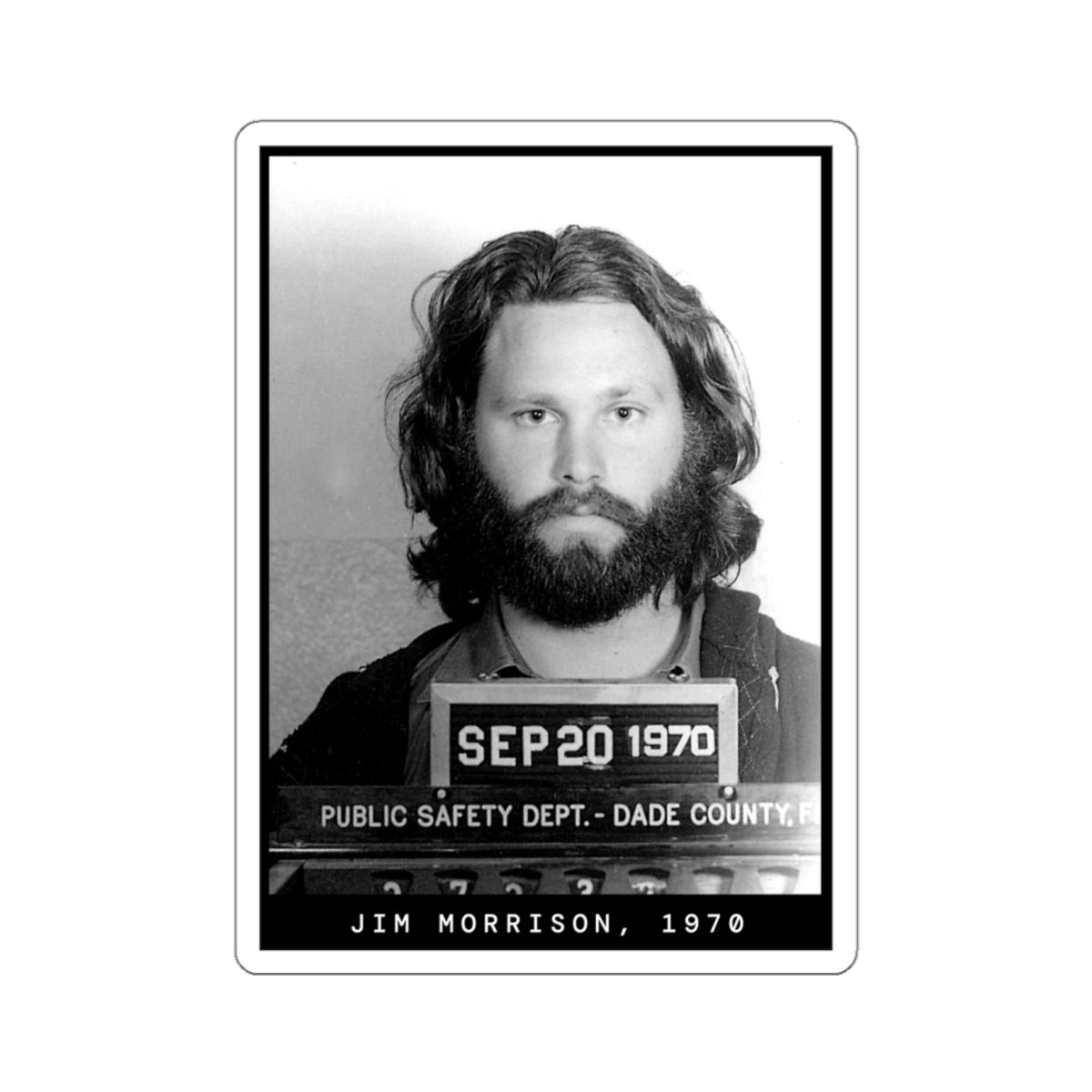 Jim Morrison, 1970 Singer Mugshot Sticker